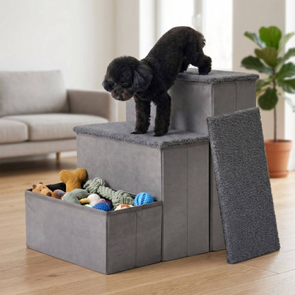 Foldable Dog Steps with Storage, Medium, Grey