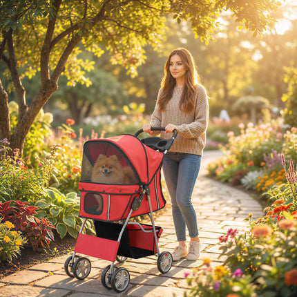Foldable Dog Stroller, Red, Up to 10 kg, Cushion
