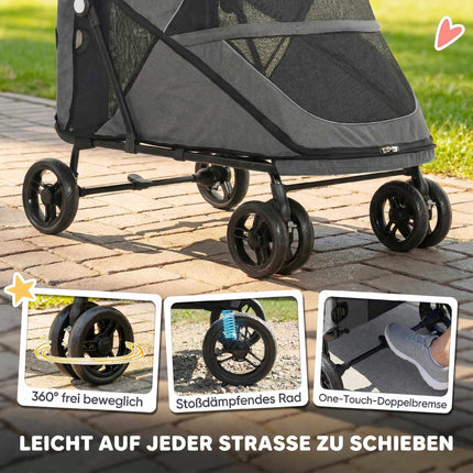 Foldable Dog Stroller for Large Dogs Up to 30kg, Grey