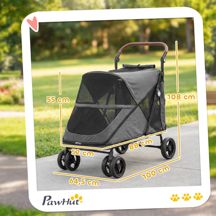 Foldable Dog Stroller for Large Dogs Up to 30kg, Grey
