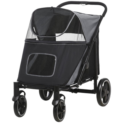 Foldable Dog Stroller with Adjustable Canopy, Grey, 30kg Capacity
