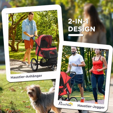 Foldable Dog Stroller with Sunshade, Red, 111x58x107 cm