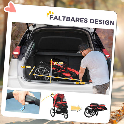 Foldable Dog Stroller with Sunshade, Red, 111x58x107 cm