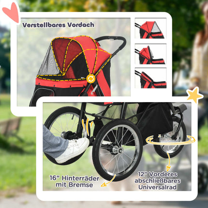 Foldable Dog Stroller with Sunshade, Red, 111x58x107 cm