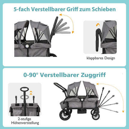 Foldable Double Stroller with Adjustable Handle, Grey