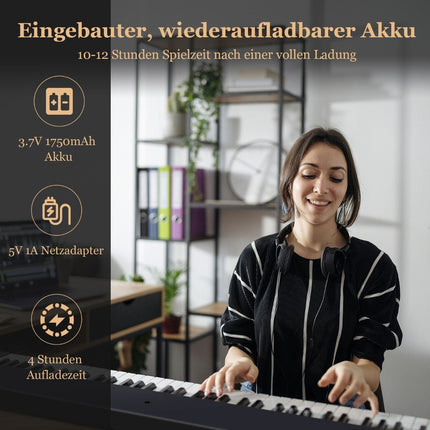 Foldable E-Keyboard Foldable with 88 Illuminated Keys Digital Keyboard Digital Keyboard Black