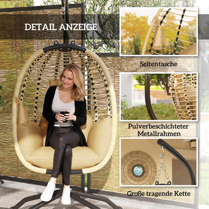 Foldable Egg-Shaped Hanging Chair with Stand, Beige