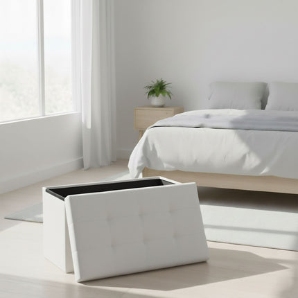 Foldable Faux Leather Storage Bench – Seats Two