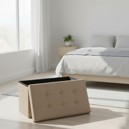 Foldable Faux Leather Storage Bench – Seats Two