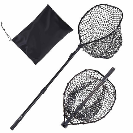 Foldable Fishing Landing Net, Telescopic Handle, Silicone Mesh