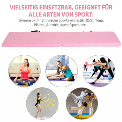 Foldable Fitness Mat with Handles, 180x60x5 cm, Pink