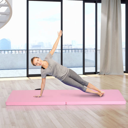 Foldable Fitness Mat with Handles, 180x60x5 cm, Pink