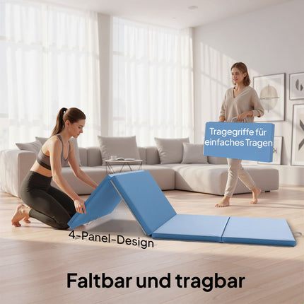 Foldable Fitness Mat with Handles, 240x120x5 cm, Light Blue