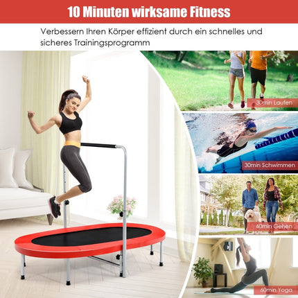 Foldable Fitness Trampoline with Adjustable Handle, Red, 150kg Capacity