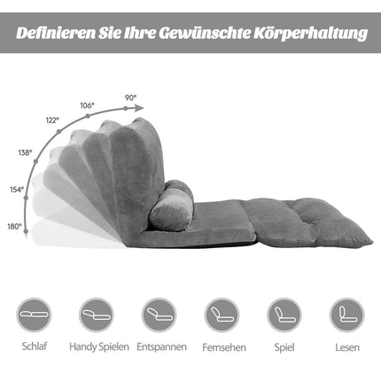 Foldable Floor Sofa Bed, Adjustable Backrest, Gray