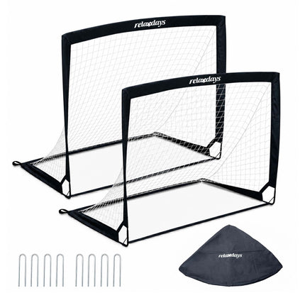 Foldable Football Goals Set, Black, with Carry Bag