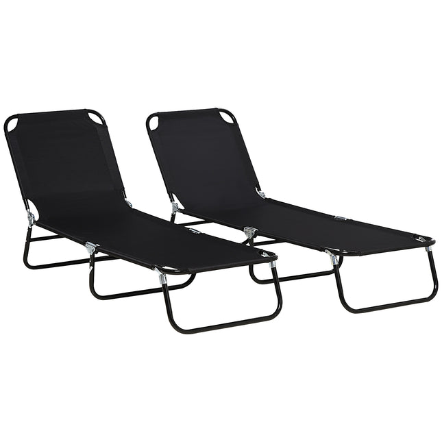 Foldable Garden Sun Lounger Set, Adjustable Backrest