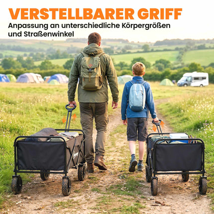 Foldable Garden Wagon with Adjustable Handle, Black, 80kg Capacity