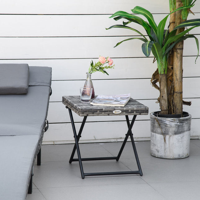 Foldable Gray Polyrattan Garden coffee table, 40x40x40 cm