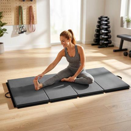 Foldable Gym Mat With Handles, Gray, 180 x 80 x 5 cm