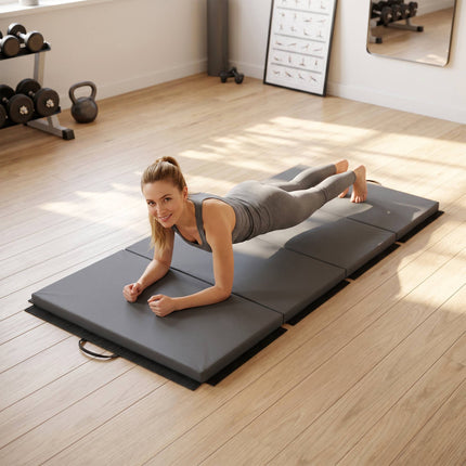 Foldable Gym Mat With Handles, Gray, 180 x 80 x 5 cm