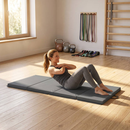 Foldable Gym Mat With Handles, Gray, 180 x 80 x 5 cm