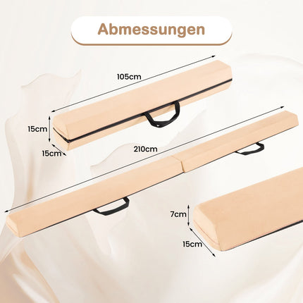 Foldable Gymnastics Balance Beam, 210 cm, Non-Slip, Beige