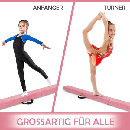Foldable Gymnastics Balance Beam, 210cm, Suede-Look, Pink