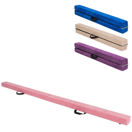 Foldable Gymnastics Balance Beam, 210cm, Suede-Look, Pink