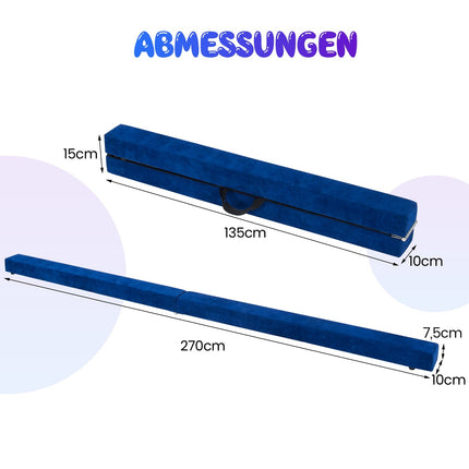 Foldable Gymnastics Balance Beam for Kids, 270 cm, Blue