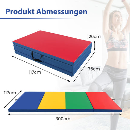 Foldable Gymnastics Mat, 300x117x5 cm, PU Leather