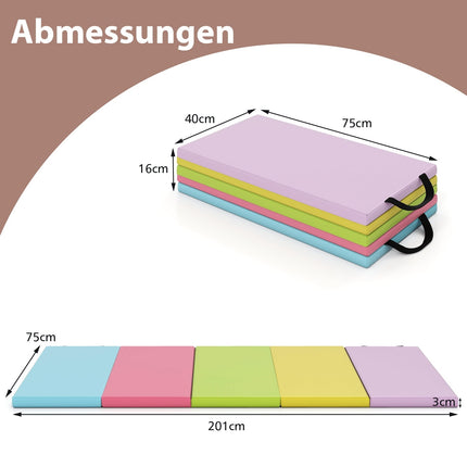 Foldable Gymnastics Mat, PU, 200x75cm, Easy Carry