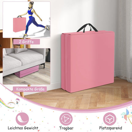 Foldable Gymnastics Mat with Handles – Pink, 180x60 cm