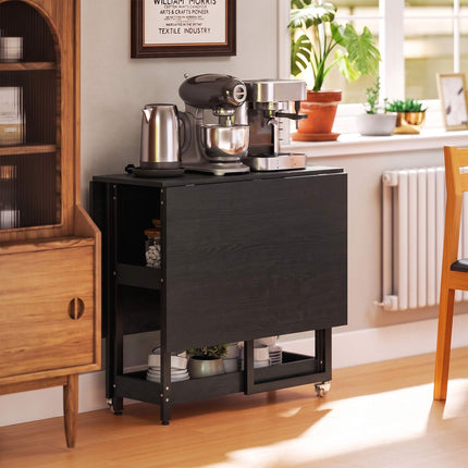 Foldable Industrial Dining Table, Black, Seats 4, Open Shelves