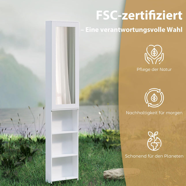 Foldable Ironing Board Cabinet with Mirror and Shelves, White