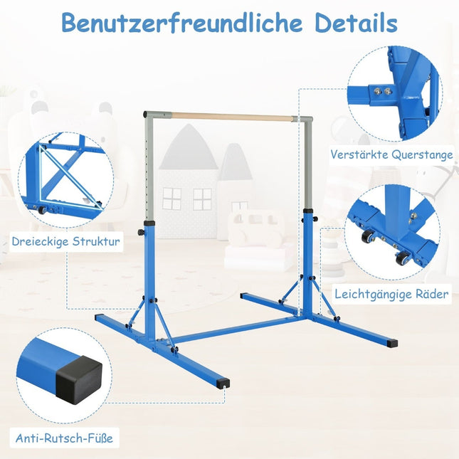 Foldable Kids Gymnastics Bar, Adjustable Height, Blue