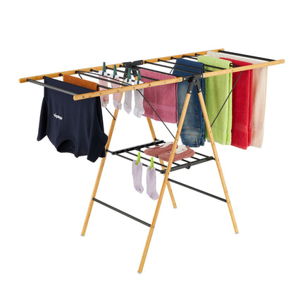 Foldable Laundry Rack – Bamboo & Metal, Winged Design