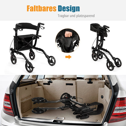 Foldable Lightweight Aluminium Rollator, Adjustable Height