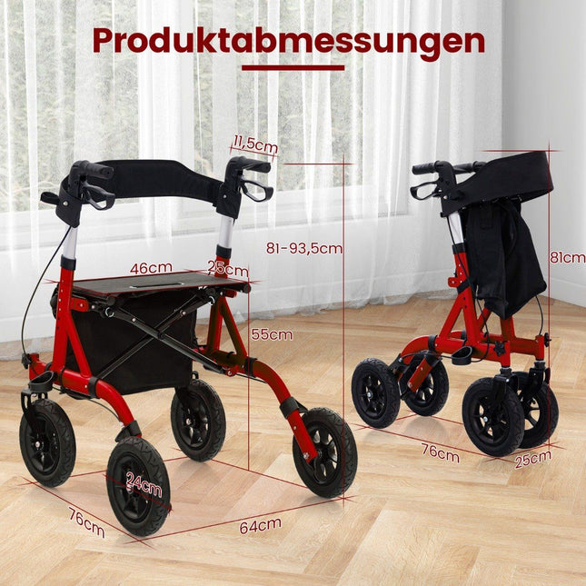 Foldable Lightweight Rollator with Seat, Aluminum, 136 kg Capacity