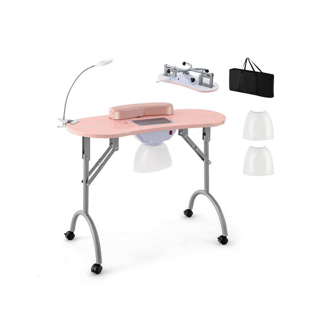 Foldable Manicure Table with Dust Collector & LED Lamp