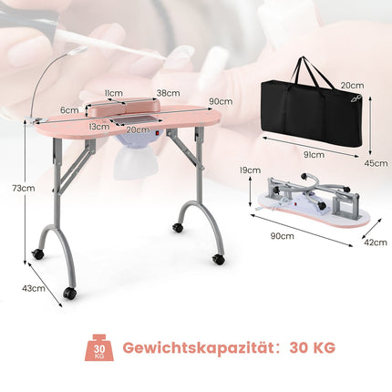 Foldable Manicure Table with Dust Collector & LED Lamp