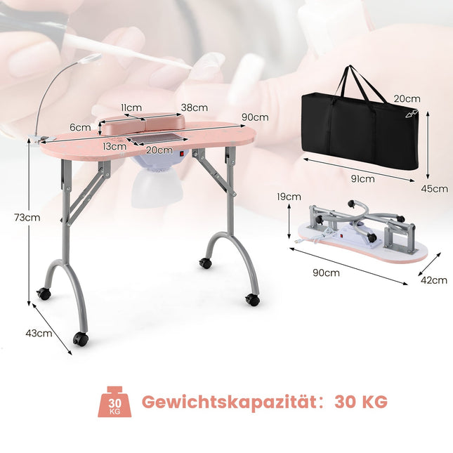 Foldable Manicure Table with Dust Collector & LED Lamp