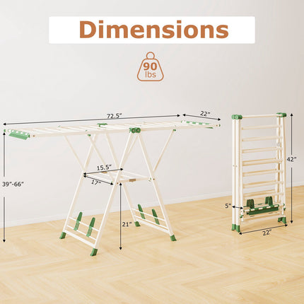 Foldable Metal Drying Rack With Adjustable Wings, 20 Rails