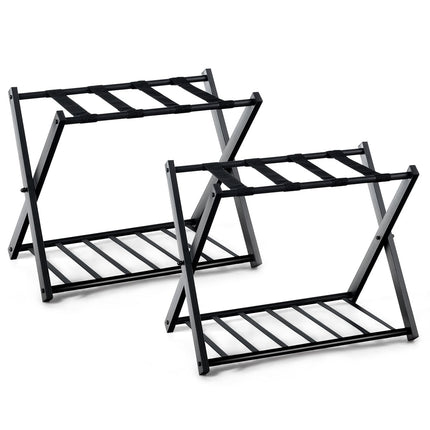 Foldable Metal Luggage Rack with Shelf, Black, 60kg Capacity