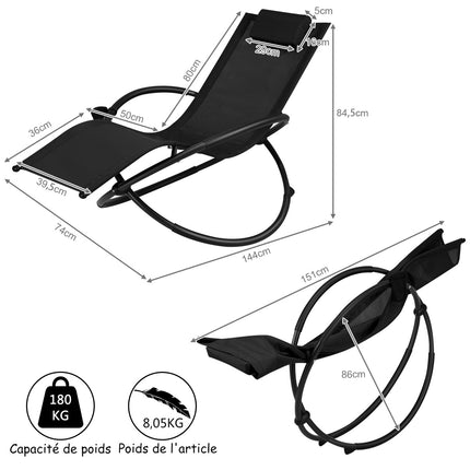 Foldable Outdoor Rocking Recliner, Cup Holder, 180 kg