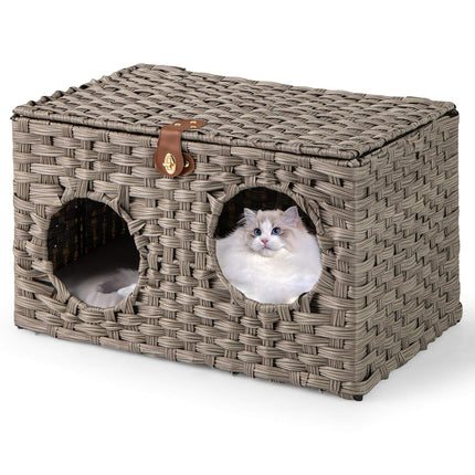 Foldable PE Rattan Cat House with Removable Cushion