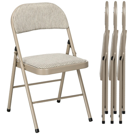 Foldable Padded Chairs, Set of 4 – Steel Frame, Beige