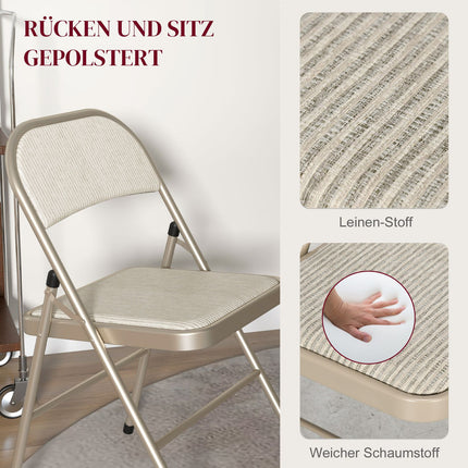 Foldable Padded Chairs, Set of 4 – Steel Frame, Beige