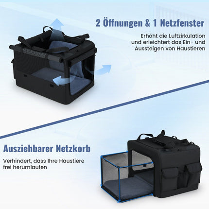 Foldable Pet Carrier with Dual Openings, Mesh Basket, 80x60x42 cm