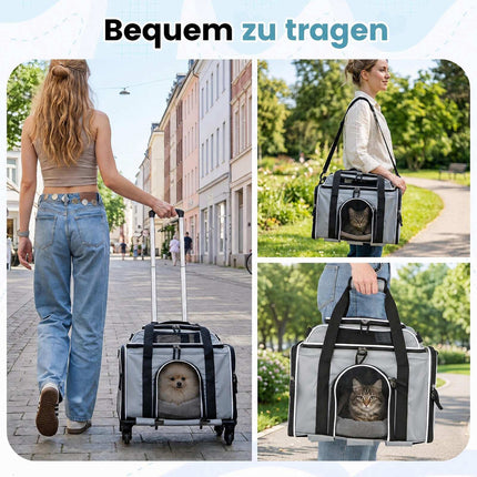 Foldable Pet Carrier with Wheels, Airline Approved, Grey